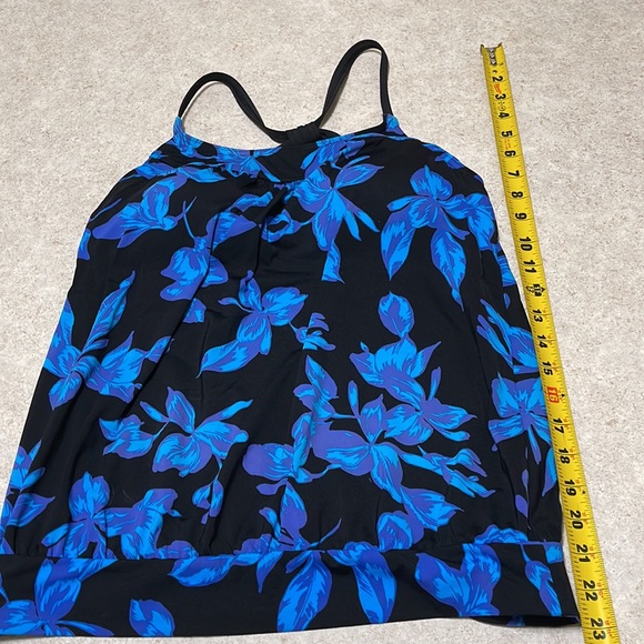 LANDS’ END BLOUSON TANKINI SWIM TOP WITH AQUA BLUE & PURLE FLORAL PRINT - Picture 5 of 8